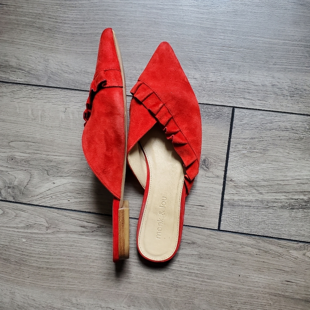 MONK & LOU | Red Suede Leather Mules  (Size 37) - Picture 3 of 8